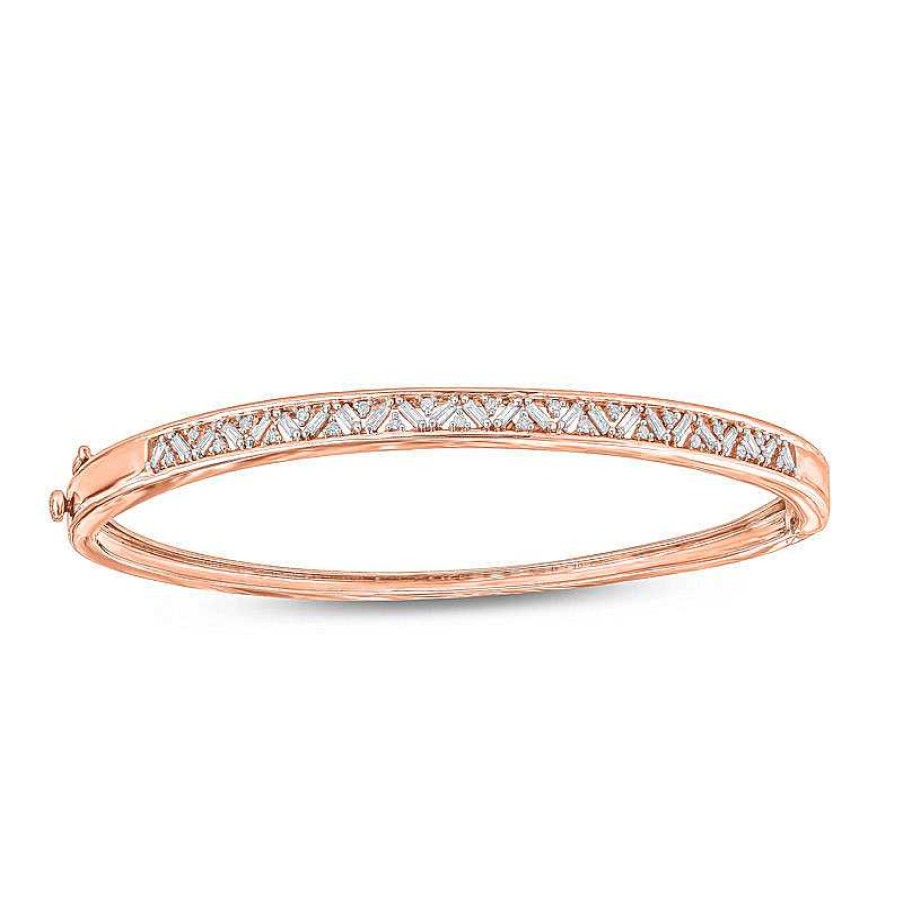 Zales 1/2 Ct. T.W. Baguette And Round Diamond Bangle In 10K Rose Gold Bracelets