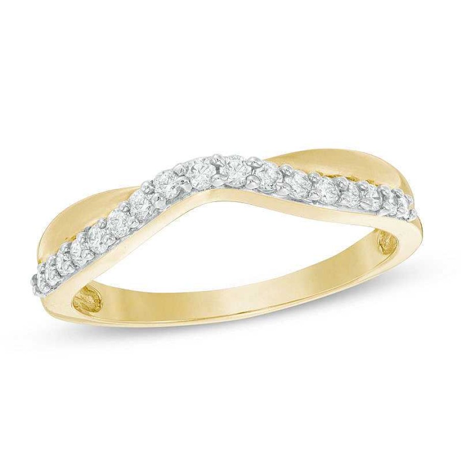 Zales 1/4 Ct. T.W. Diamond Twist Contour Wedding Band In 14K Gold Rings