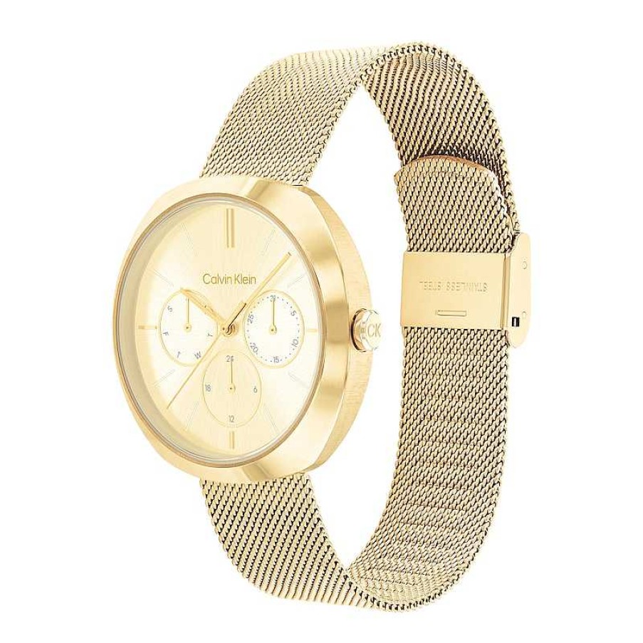 Calvin Klein Ladies' Calvin Klein Gold-Tone Ip Chronograph Mesh Watch With Sunray Dial (Model: 25200339) Watches