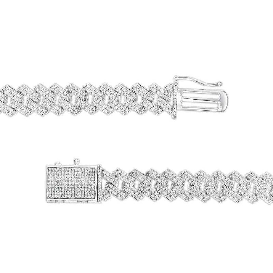 Zales Men'S 4 Ct. T.W. Diamond Squared Curb Chain Bracelet In 10K White Gold - 8.5" Bracelets