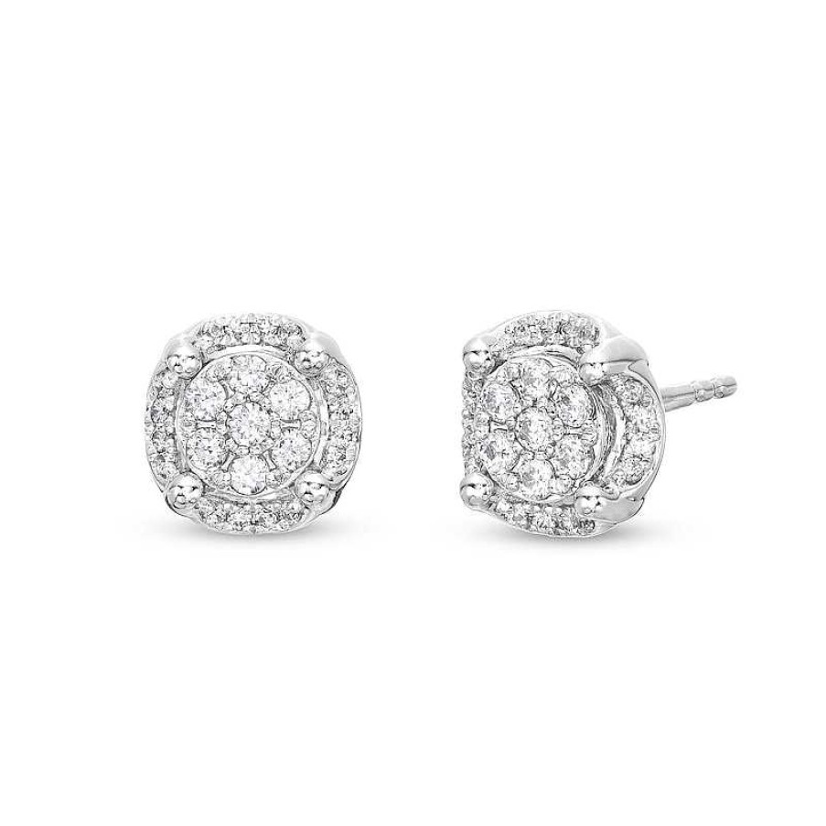 Zales 1/4 Ct. T.W. Multi-Diamond Tulip Frame Stud Earrings In 10K White Gold Earrings