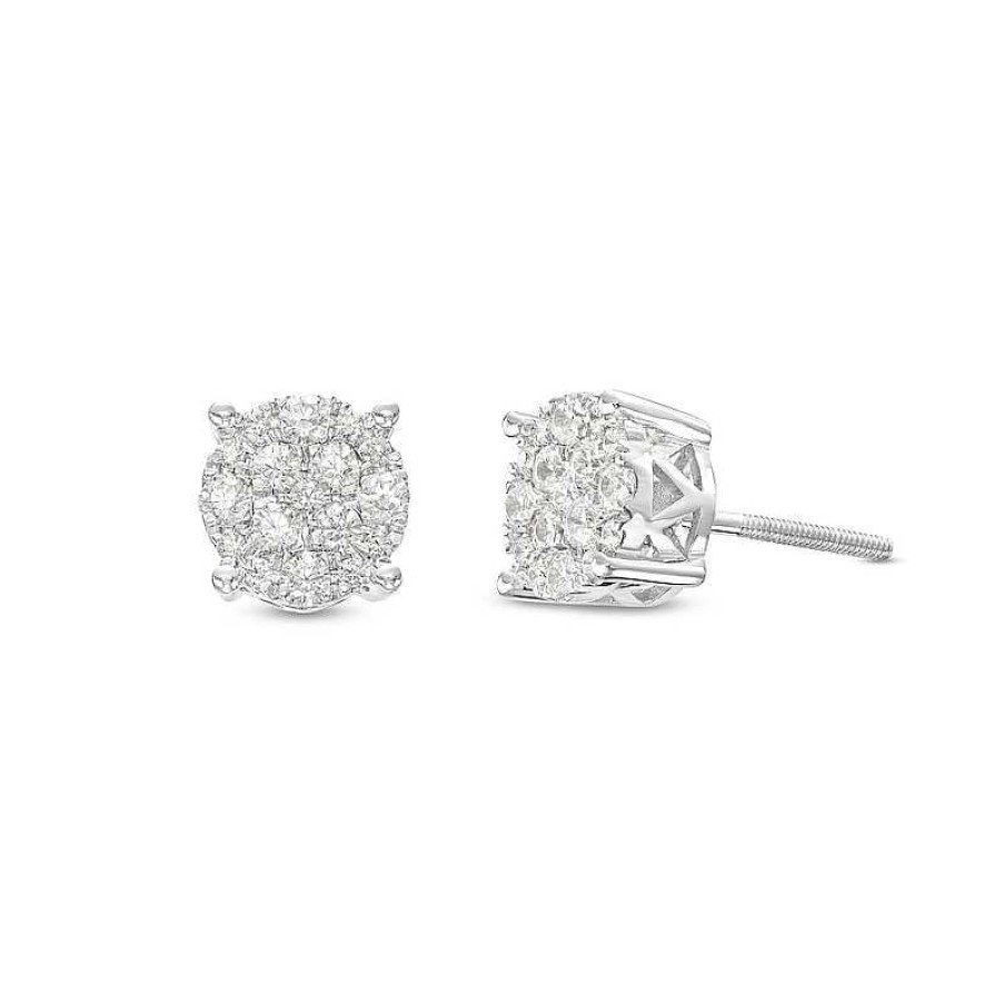 Zales Men'S 1/2 Ct. T.W. Multi-Diamond Stud Earrings In 10K White Gold Earrings