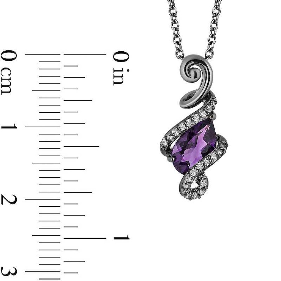 Zales Enchanted Disney Villains Ursula Amethyst And 1/10 Ct. T.W. Diamond Pendant In Sterling Silver With Black Rhodium - 19" Necklaces