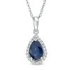 Zales Pear-Shaped Blue Sapphire And 1/15 Ct. T.W. Diamond Frame Teardrop Pendant In 10K White Gold Necklaces