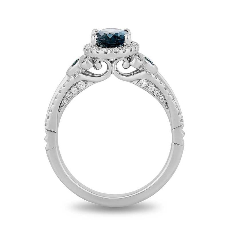 Zales Enchanted Disney Cinderella Oval London Blue Topaz And 1/3 Ct. T.W. Diamond Frame Engagement Ring In 14K White Gold Rings