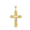 Zales Fleur-De-Lis Beaded Crucifix Cross Charm In 14K Two-Tone Gold Necklaces