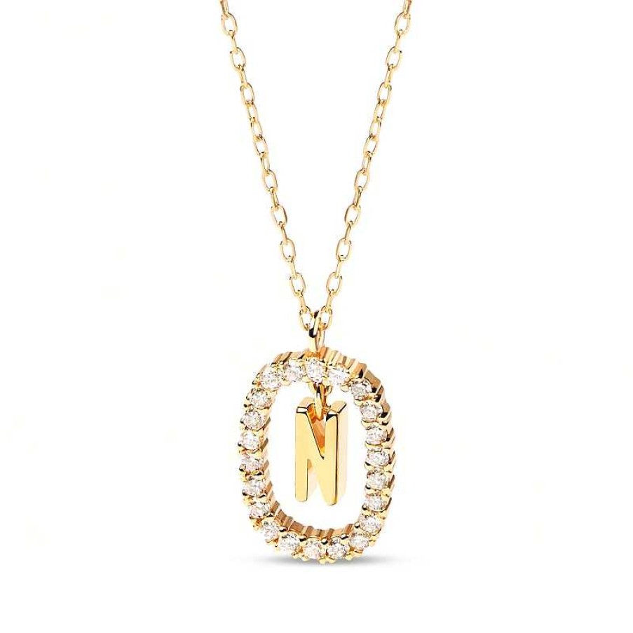 Zales Pdpaola At Zales 1/3 Ct. T.W. Lab-Created Diamond "N" Initial Pendant In 18K Gold - 19.5" Necklaces