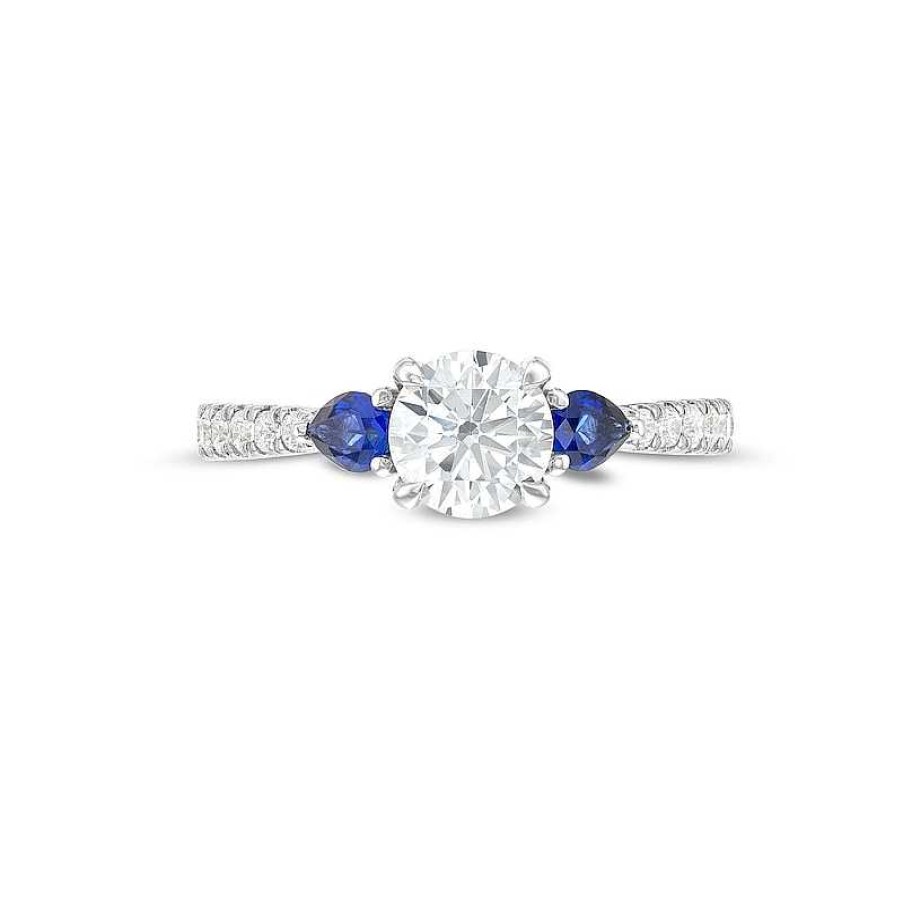 Zales Vera Wang Love Collection 1-1/5 Ct. T.W. Diamond And Blue Sapphire Engagement Ring In 14K White Gold Rings