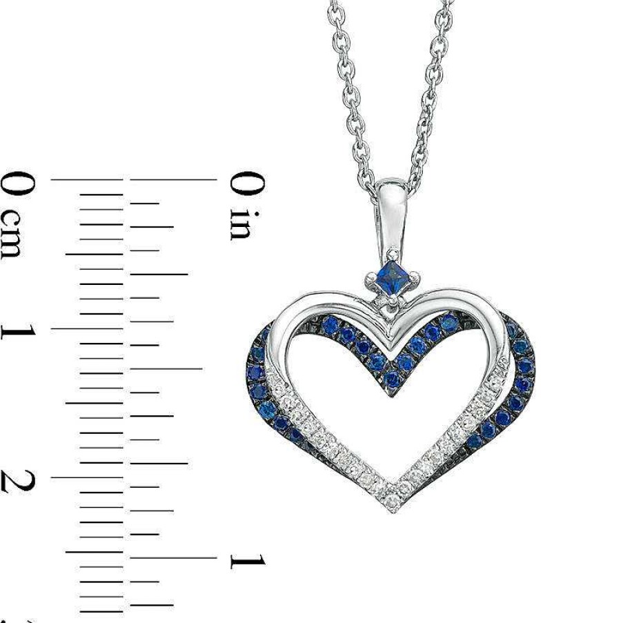 Zales The Kindred Heart From Vera Wang Love Collection Sapphire And 1/10 Ct. T.W. Diamond Pendant In Sterling Silver - 19" Necklaces