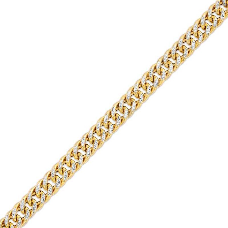 Zales Italian Gold 6.0Mm Diamond-Cut Double Curb Chain Bracelet In Hollow 14K Two-Tone Gold - 7.5" Bracelets