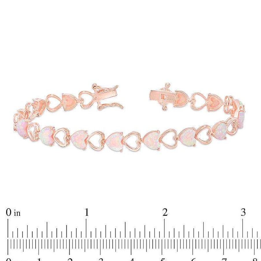 Zales 6.0Mm Heart-Shaped Lab-Created Pink Opal Bracelet In Sterling Silver With 18K Rose Gold Plate - 7.25" Bracelets