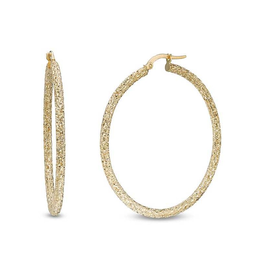 Zales 40.0Mm Diamond-Cut Tube Hoop Earrings In 10K Gold Earrings