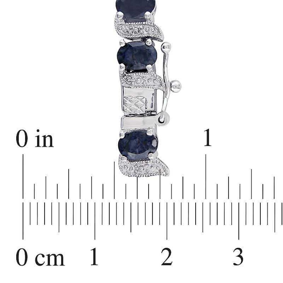 Zales Oval Black Sapphire And Diamond Accent Bracelet In Sterling Silver Bracelets