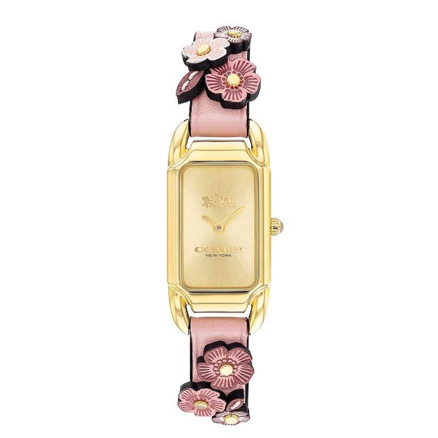 Coach Ladies' Coach Cadie Gold-Tone Ip Pink Leather Strap Watch With Rectangular Dial (Model: 14504191) Watches