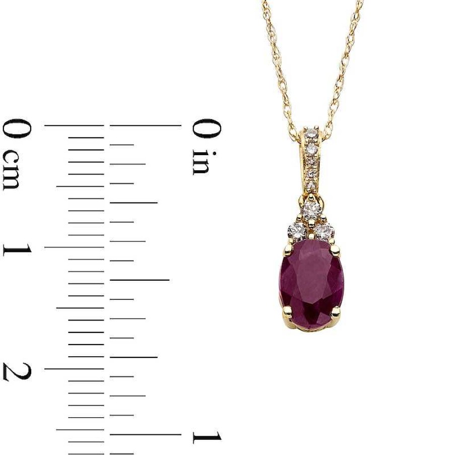 Zales Oval Certified Ruby And 1/15 Ct. T.W. Diamond Tri-Top Pendant In 10K Gold Necklaces