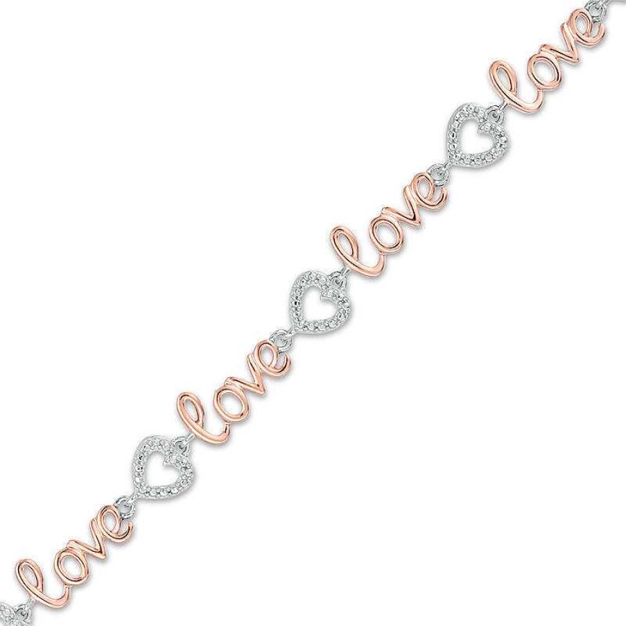 Zales Diamond Accent "Love" Heart Bracelet In Sterling Silver And 10K Rose Gold Plate - 7.25" Bracelets