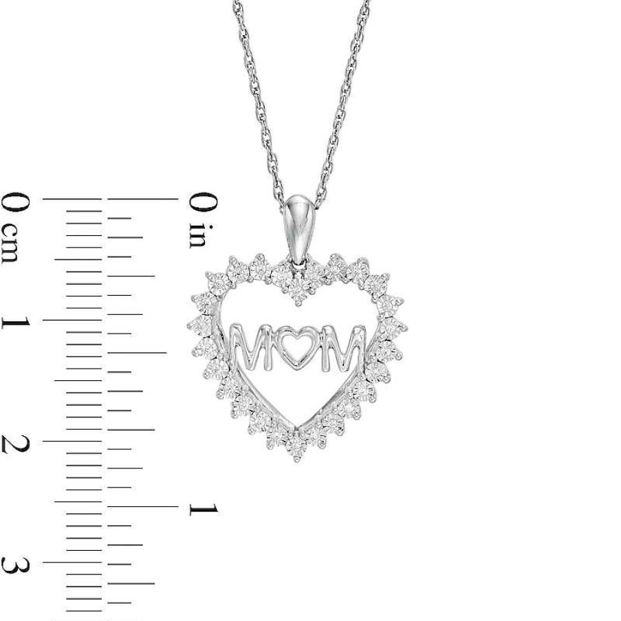 Zales 1/15 Ct. T.W. Diamond "Mom" Shadow Heart Pendant In Sterling Silver Necklaces