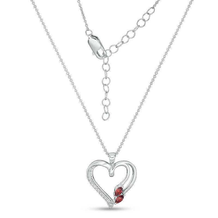 Zales Marquise Garnet And Lab-Created White Sapphire Heart Pendant In Sterling Silver Necklaces