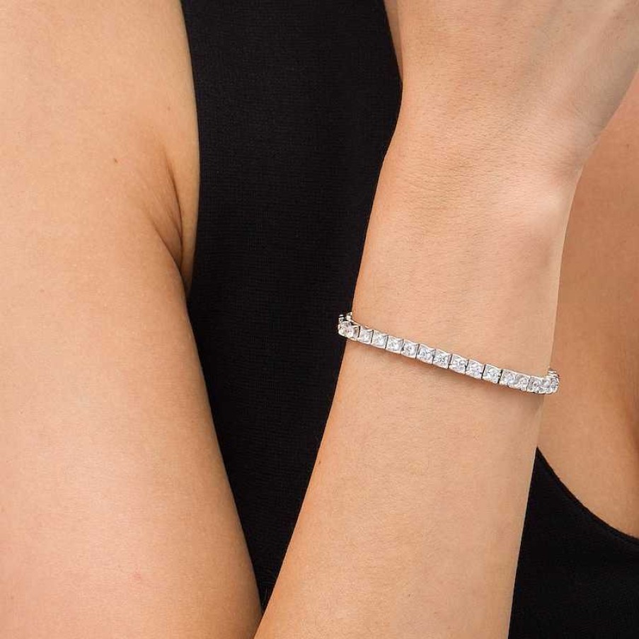 Zales 3 Ct. T.W. Diamond Square-Shaped Swirl Frame Tennis Bracelet In 10K White Gold Bracelets