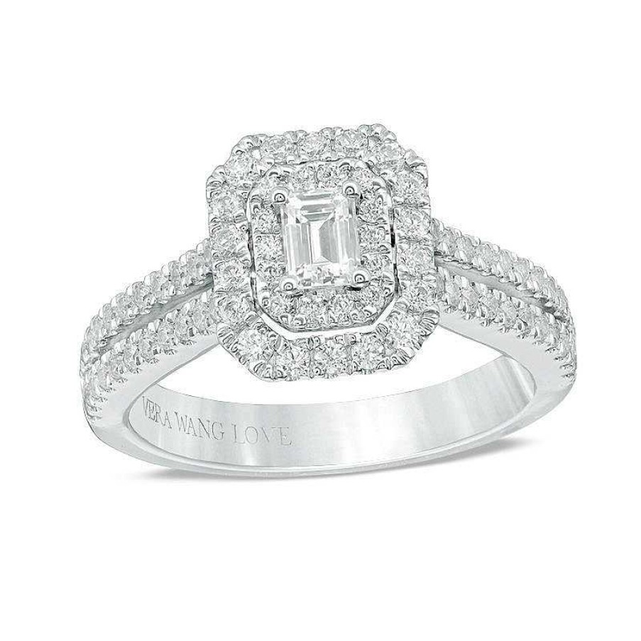 Zales Vera Wang Love Collection 1 Ct. T.W. Emerald-Cut Diamond Double Frame Engagement Ring In 14K White Gold Rings