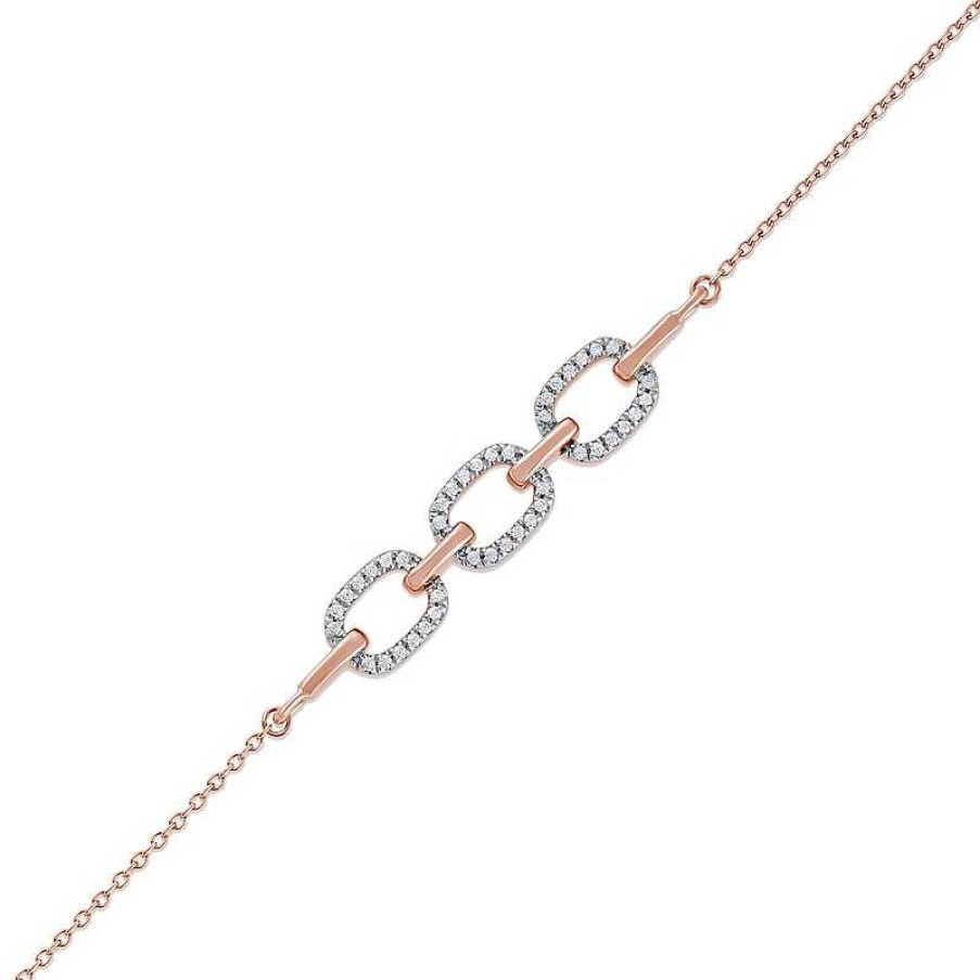 Zales 1/8 Ct. T.W. Diamond Triple Oval Link Bracelet In 10K Rose Gold - 7.25" Bracelets