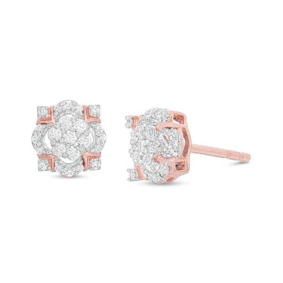 Zales 1/5 Ct. T.W. Composite Diamond Cushion Frame Flower Stud Earrings In 10K Rose Gold Earrings