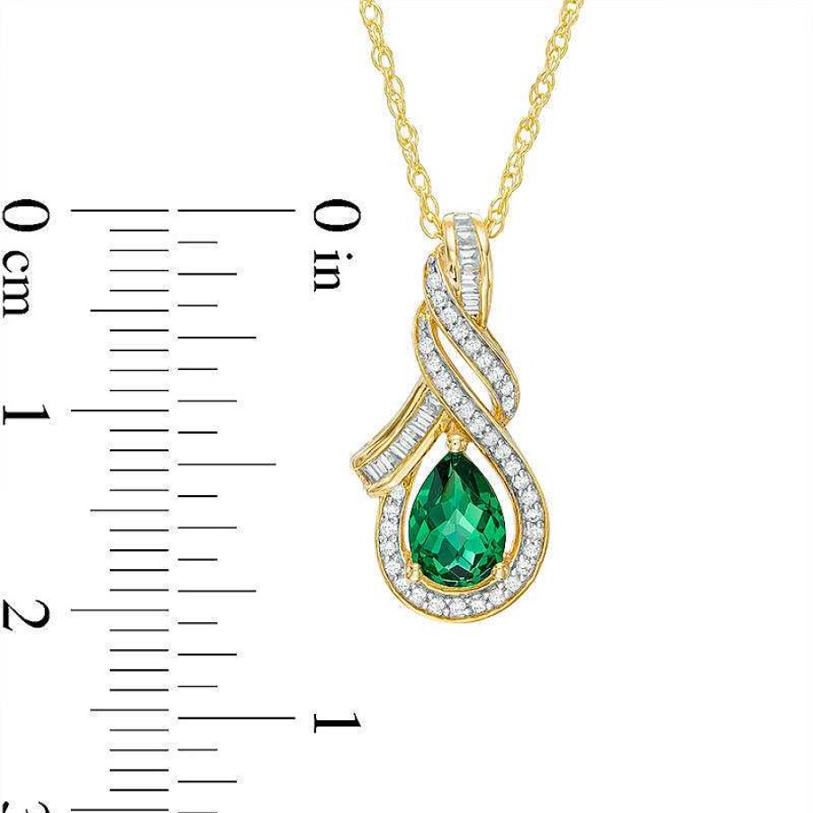 Zales Pear-Shaped Lab-Created Emerald And White Sapphire Cascading Teardrop Pendant In Sterling Silver With 14K Gold Plate Necklaces