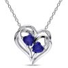 Zales Heart-Shaped Lab-Created Blue Sapphire And Diamond Accent Double Heart Pendant In Sterling Silver Necklaces