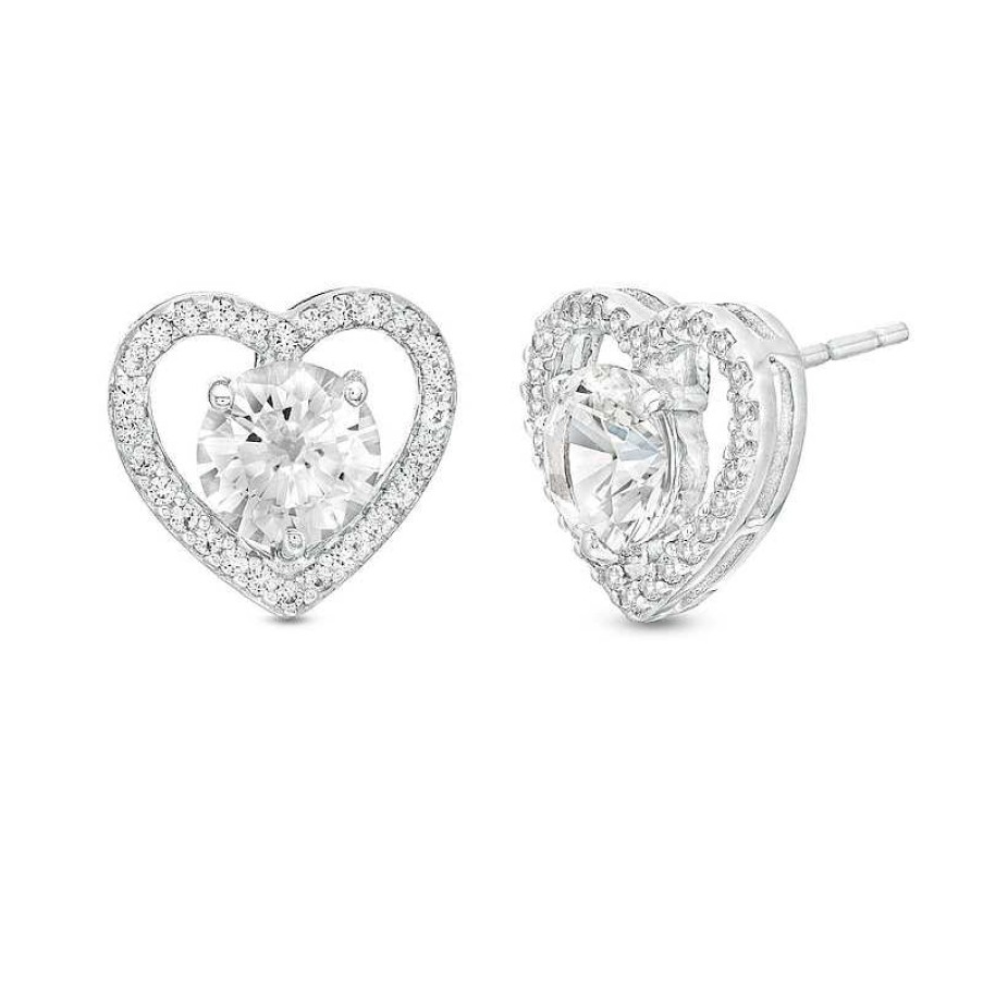 Zales White Lab-Created Sapphire Heart Stud Earrings In Sterling Silver Earrings