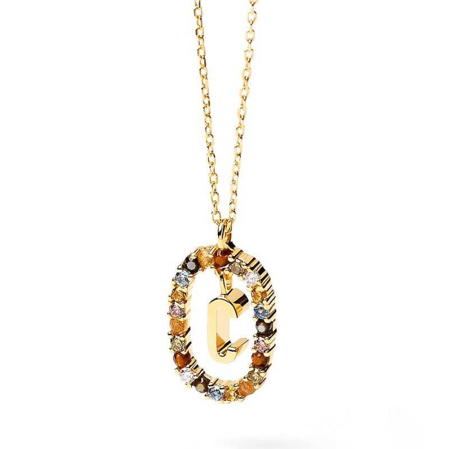 Zales Pdpaola At Zales Multi-Color "C" Pendant In Sterling Silver With 18K Gold Plate Necklaces