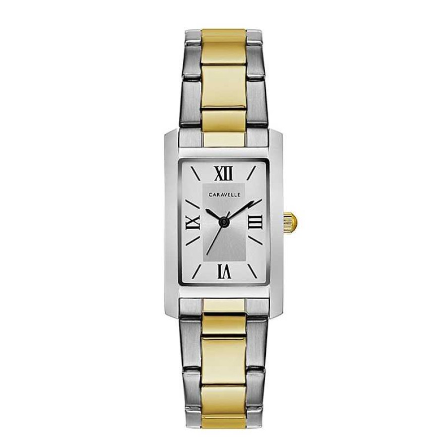 CARAVELLE Ladies' Caravelle By Bulova Two-Tone Watch With Rectangular Silver-Tone Dial (Model: 45L167) Watches