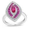 Zales Marquise Lab-Created Ruby And White Lab-Created Sapphire Bypass Scallop Frame Ring In Sterling Silver Rings