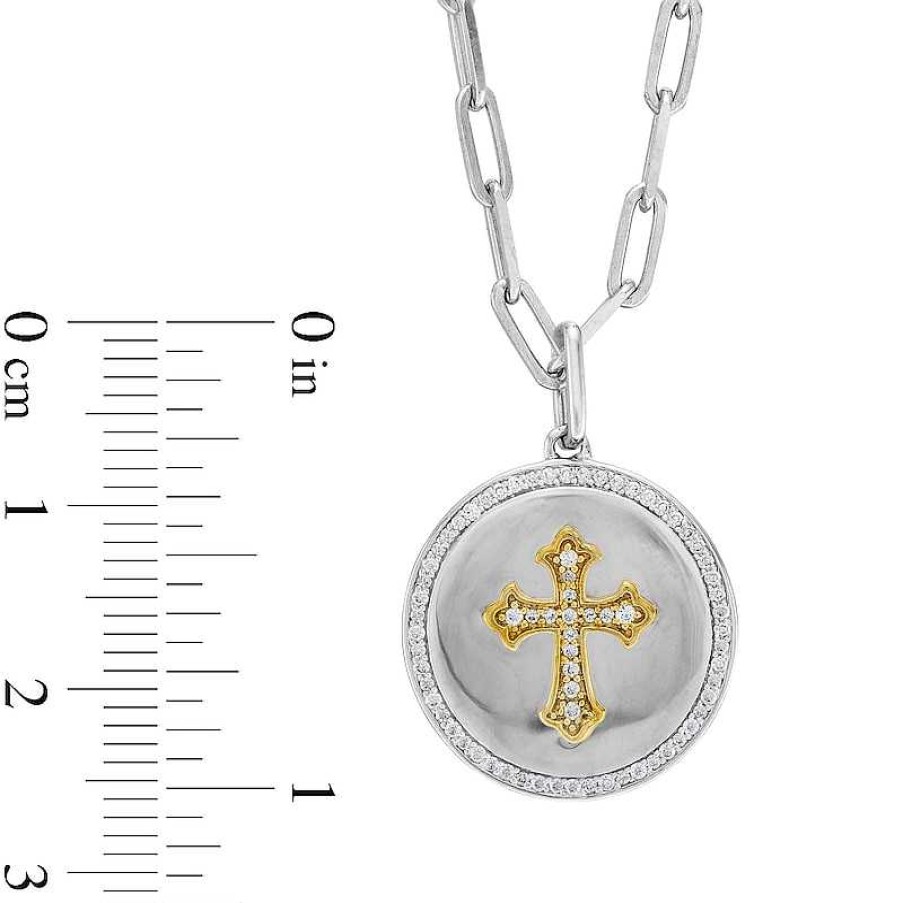 Zales 1/4 Ct. T.W. Diamond Flared Cross Medallion Pendant In Sterling Silver And 10K Gold Necklaces