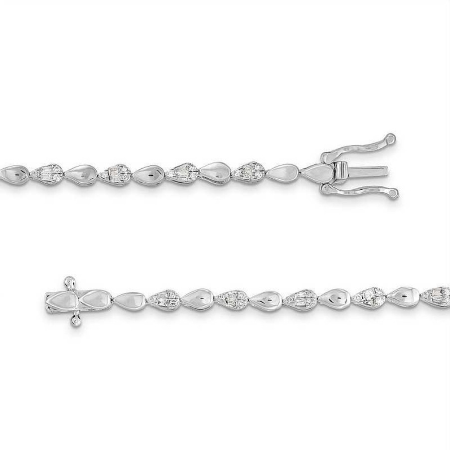 Zales 1/2 Ct. T.W. Pear-Shaped Multi-Diamond Alternating Line Bracelet In Sterling Silver - 7.25" Bracelets