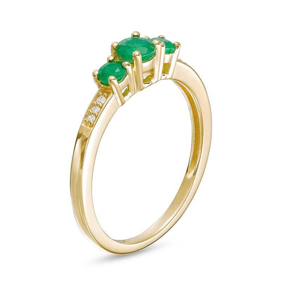 Zales Emerald And Diamond Accent Three Stone Ring In 10K Gold Rings