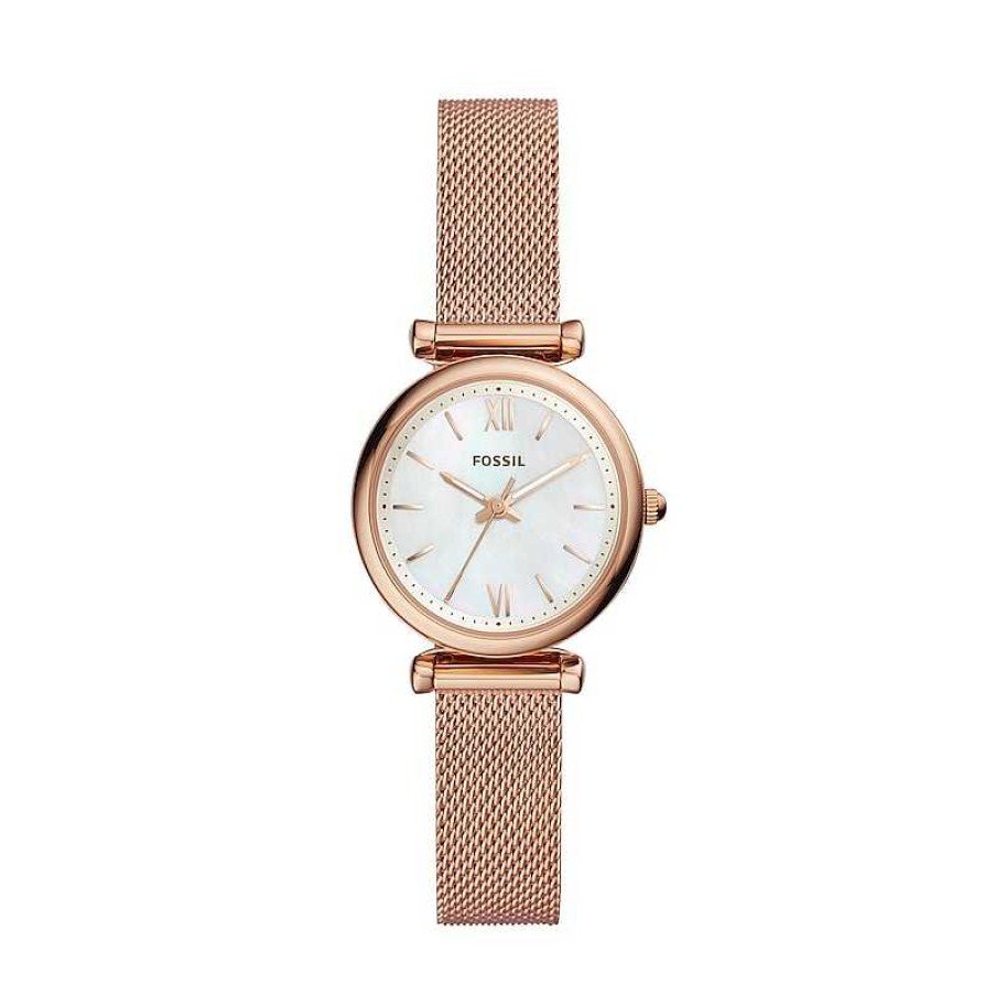 Fossil Ladies' Fossil Carlie Rose-Tone Mesh Watch With Mother-Of-Pearl Dial (Model: Es4433) Watches