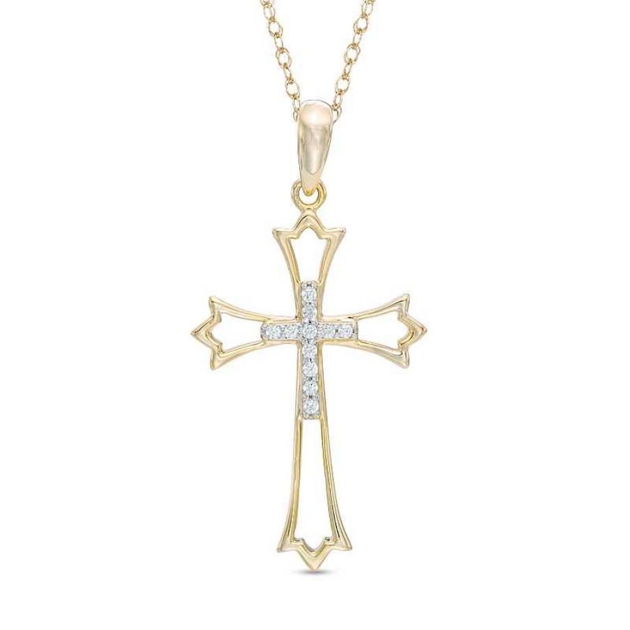 Zales 1/20 Ct. T.W. Diamond Double Cross Cutout Pendant In 10K Gold Necklaces