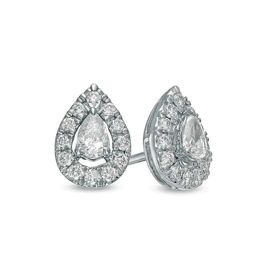 Zales 1/2 Ct. T.W. Pear-Shaped Diamond Frame Stud Earrings In 10K White Gold Earrings