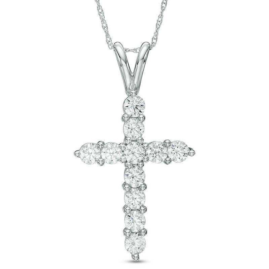 Zales 1-1/5 Ct. T.W. Diamond Cross Pendant In 14K White Gold Necklaces