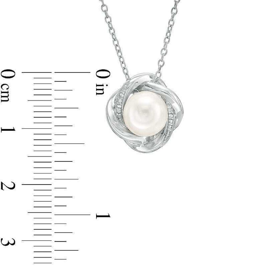 Zales 8.0Mm Cultured Freshwater Pearl And Lab-Created White Sapphire Love Knot Pendant In Sterling Silver Necklaces