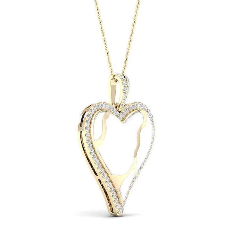 Zales 1/4 Ct. T.W. Diamond Edge Heart White Kintsugi-Style Pendant In 10K Gold With Ceramic Necklaces