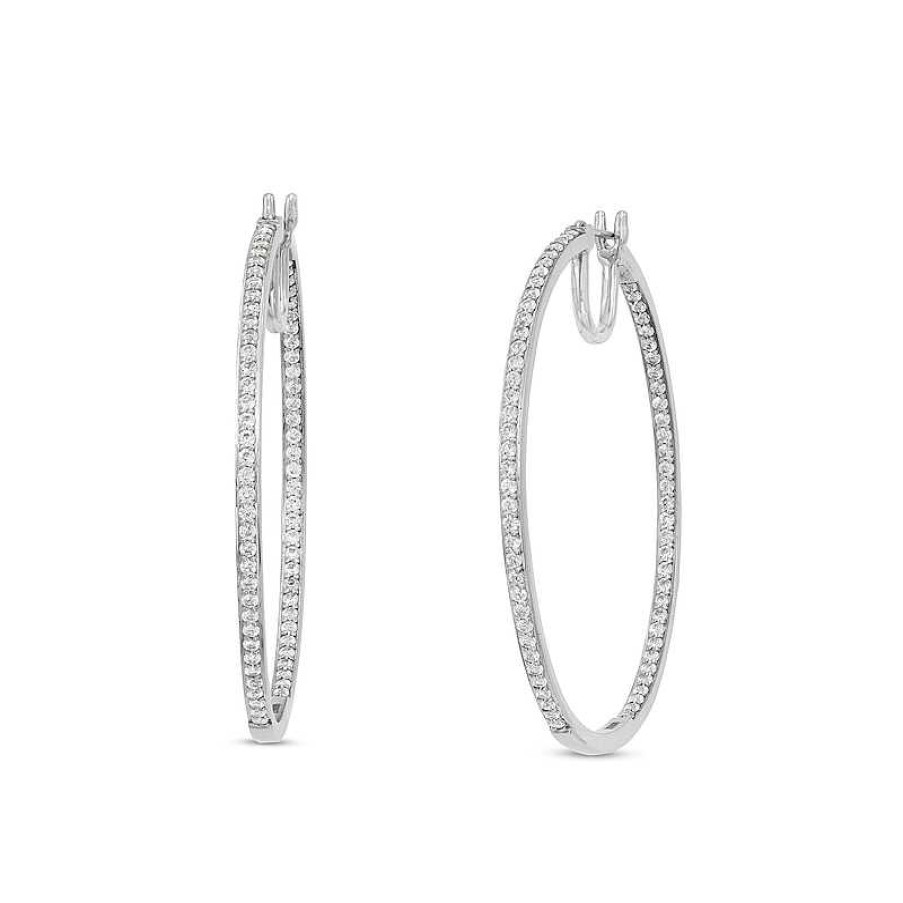 Zales White Lab-Created Sapphire Inside-Out Hoop Earrings In Sterling Silver Earrings