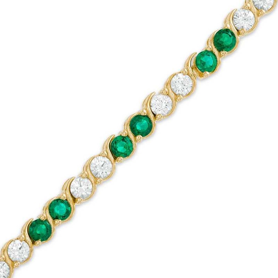 Zales 3.0Mm Lab-Created Emerald And White Sapphire Tennis Bracelet In Sterling Silver With 14K Gold Plate - 7.25" Bracelets