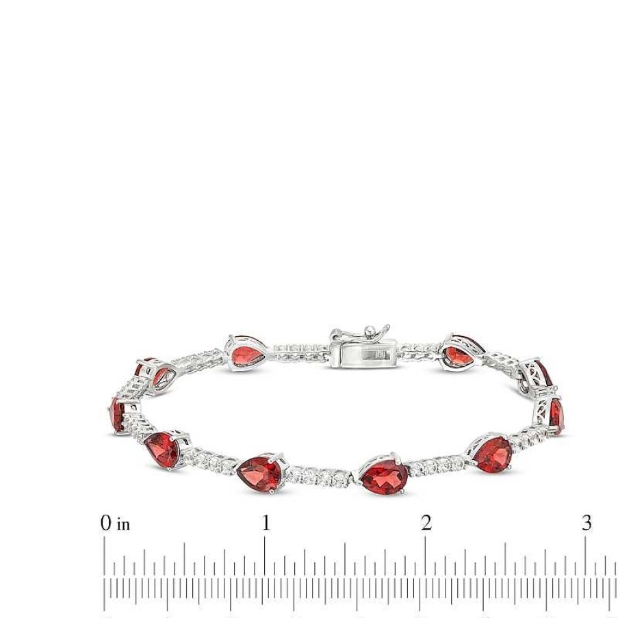 Zales Pear-Shaped Garnet And White Lab-Created Sapphire Station Line Bracelet In Sterling Silver - 7.25" Bracelets