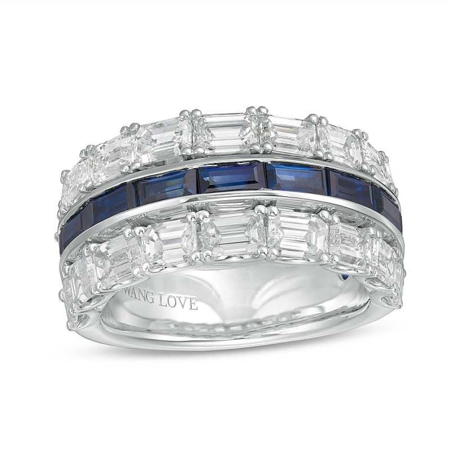 Zales Vera Wang Love Collection 3 Ct. T.W. Certified Diamond And Blue Sapphire Band In 14K White Gold (I/Si2) Rings