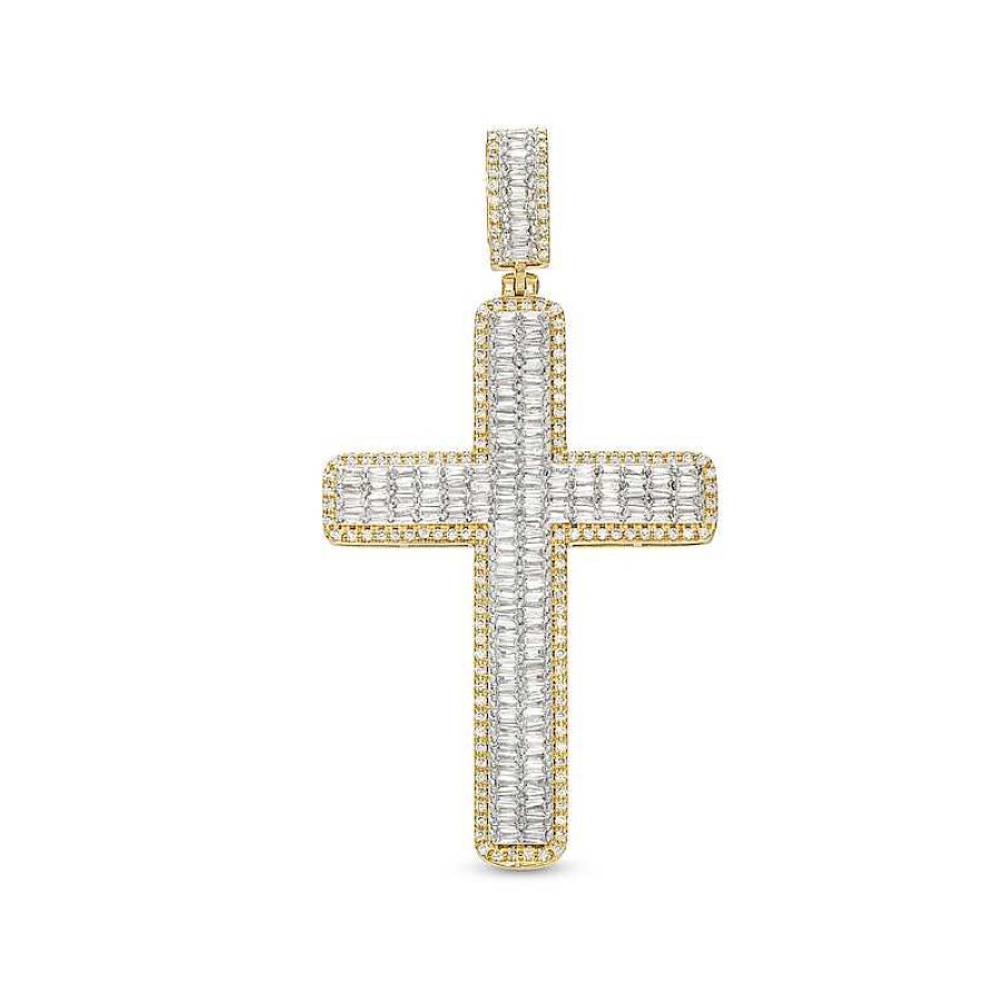 Zales Men'S 1-1/2 Ct. T.W. Diamond Double Row Cross Charm In 10K Gold Necklaces