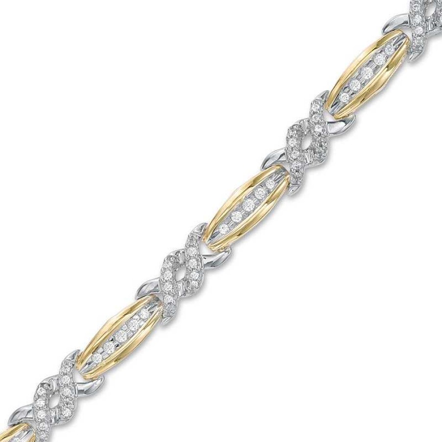 Zales 3/4 Ct. T.W. Diamond Double Twist Bracelet In 10K Two-Tone Gold - 7.25" Bracelets