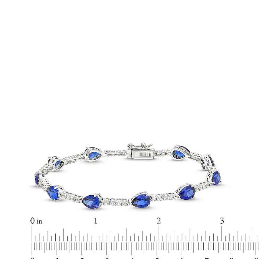 Zales Pear-Shaped Blue Lab-Created Sapphire And White Lab-Created Sapphire Station Line Bracelet In Sterling Silver - 7.25" Bracelets