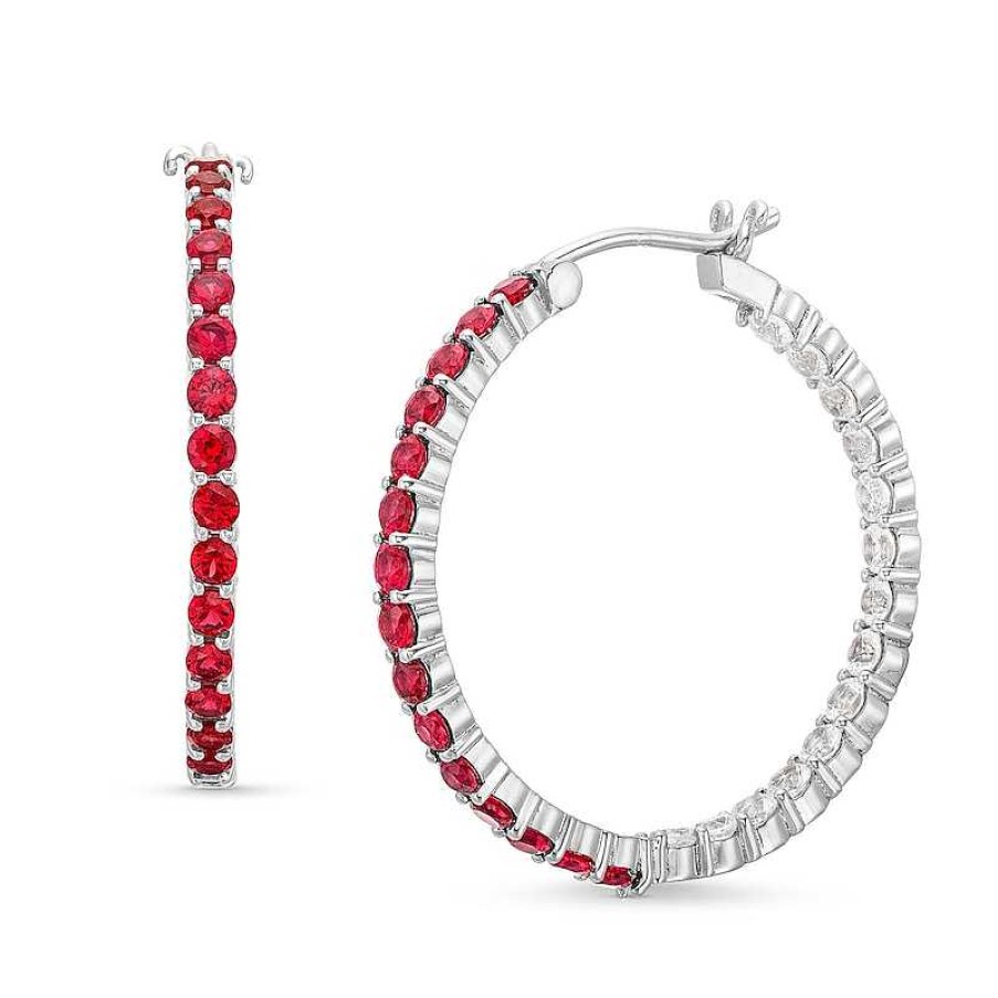 Zales Lab-Created Ruby And White Sapphire Inside Out Hoops In 10K White Gold Earrings