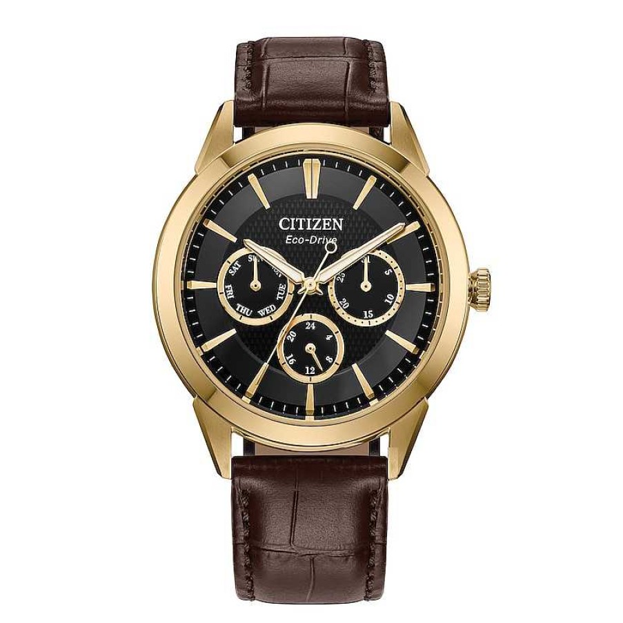 Citizen Men'S Citizen Rolan Watch In Gold-Tone Stainess Steel With Brown Leather Strap (Model: Bu2112-06E) Watches